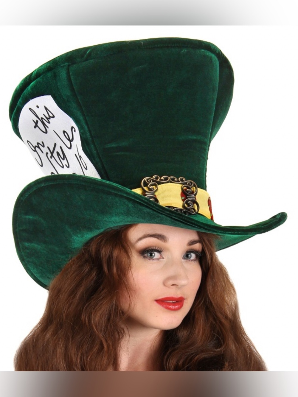 Green Velvet Mad Hatter Top Hat with Yellow Band